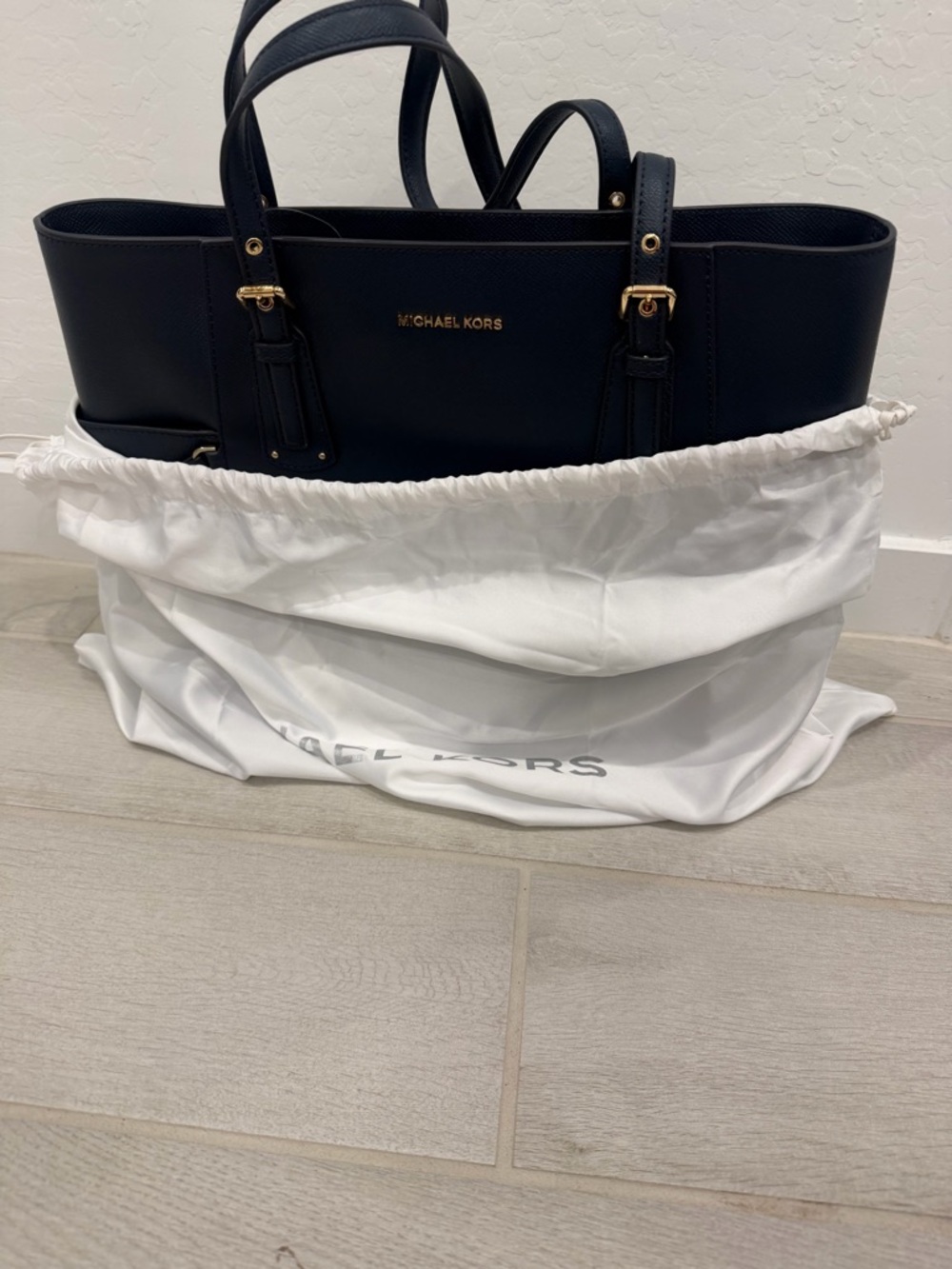 Michael Kors Navy Saffiano Leather Tote with Gold Hardware